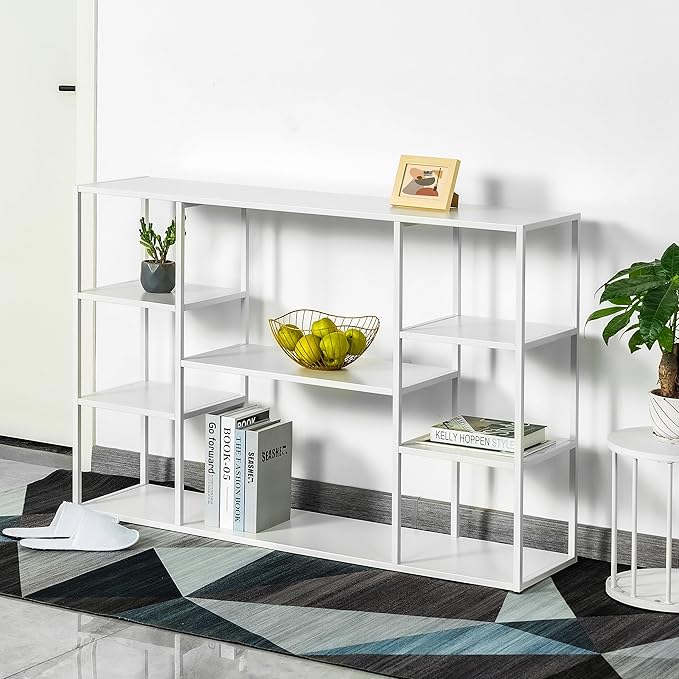 47 Inch Metal Console Table with 8 Storage Shelves,Extra Long Entryway Table,Narrow Sofa Table,Hallway Table for Entrances to Corridor,Foyer,Living Room (White, 47.24×11.81×31.5in)-NeatNest