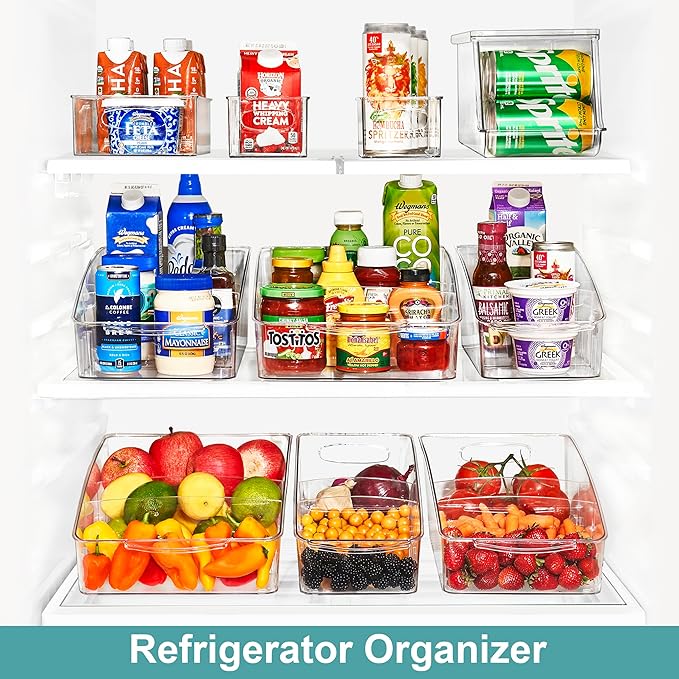 Sorbus Fridge Organizer on Wheels - Rolling Fridge Organizers and Storage Clear Design with Dividers & Handles for Kitchen Organization and Storage (Curved Top, Small - 1 Pack)