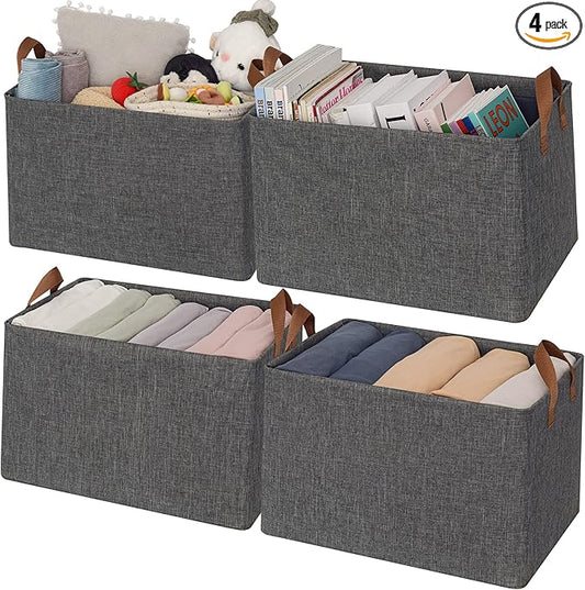 GRANNY SAYS Closet Storage Baskets, Collapsible Fabric Storage Bins with Metal Frame, Clothes Organizer Bins, Extra Large Baskets for Shelves, Dark Gray, 4-Pack-NeatNest