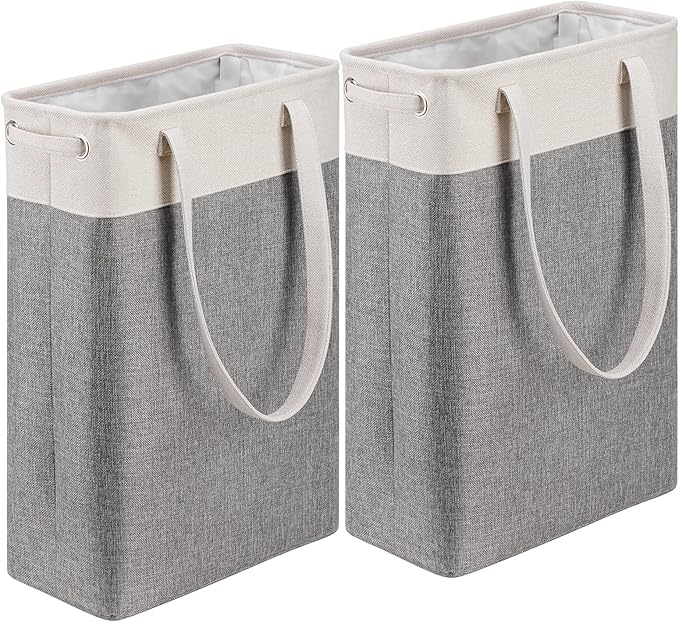 Collapsible Laundry Baskets Double Laundry Hampers Large Foldable Laundry Basket Organizer with Straps Beig Gray Cloth Laundry Hamper Patchcwork Laundry Sorter Dirty Clothes Basket,QY-SC22-2-NeatNest