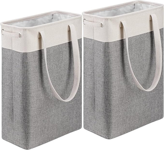 Collapsible Laundry Baskets Double Laundry Hampers Large Foldable Laundry Basket Organizer with Straps Beig Gray Cloth Laundry Hamper Patchcwork Laundry Sorter Dirty Clothes Basket,QY-SC22-2-NeatNest