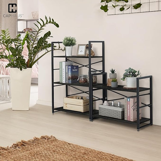 CAPHAUS 2 Tier Small Bookshelf, 24 Inch Width Free Standing Shelf, Bookcase Shelf Storage Organizer, Industrial Book Shelves for Home Office, Living Room, Black Shelves & Metal Frame-NeatNest