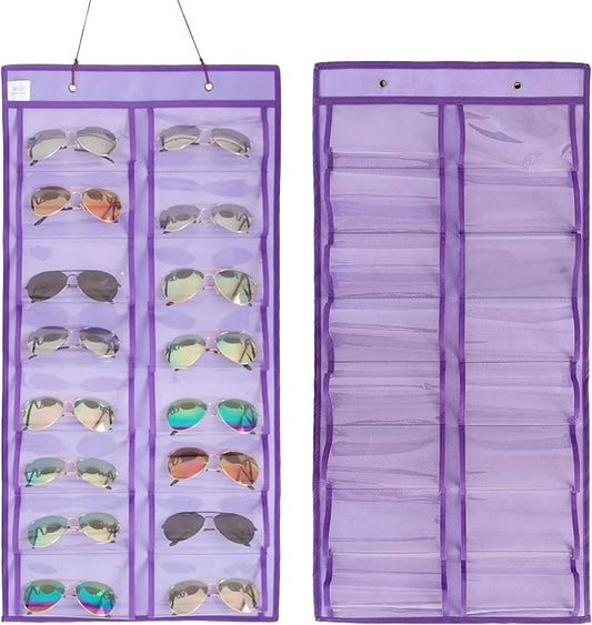 Dual-sided Hanging Sunglasses Organizer Dust-Proof Glasses Storage Wall Pocket Eyeglasses Display Case with 32 Slots-NeatNest