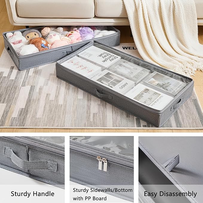 3 Pack Under Bed Storage Containers, Low Profile Underbed Shoes and Clothes Storage Organizer with Sturdy Sidewalls/Bottom, Large Dorm Storage Bins,33 * 17 * 4.5 inches,45L-NeatNest