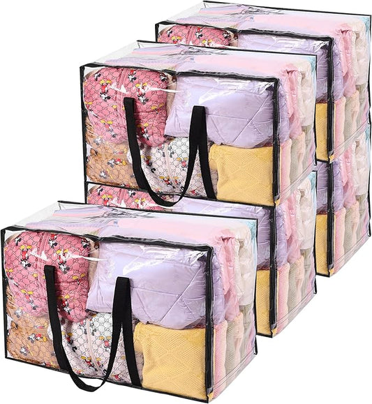 Vieshful 5 Pack Clear Comforter Storage Bag, 110L Over-Sized Clothes Storage Bag with Zipper Closet Organizer, Plastic Storage Containers Moving bags for Comforter, Blanket, Bedding, Duvet, Toys-NeatNest