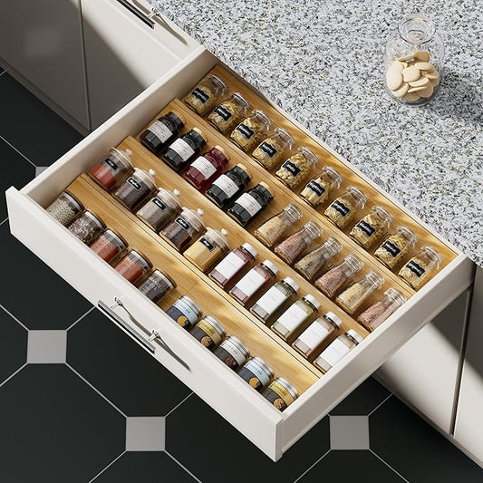 Bamboo Spice Drawer Organizer - 8 Pack 13"x4.7"x1.6" Spice Rack Tray - Spice Jars Drawers Insert - Seasoning Organizer for Drawers/Countertop (Jars not included)…-NeatNest