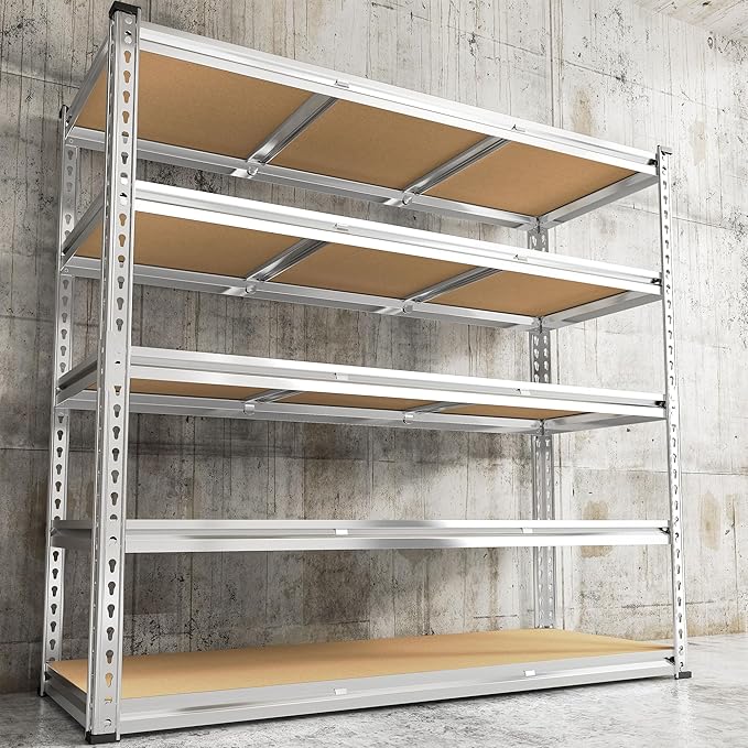 REIBII Garage Shelving, 5 Tier Storage Shelves Load 3000LBS, Adjustable Garage Shelving Heavy Duty, Metal Shelves Unit for Basement, Warehouse, 48" W x 72" H x 18" D, Galvanized-NeatNest