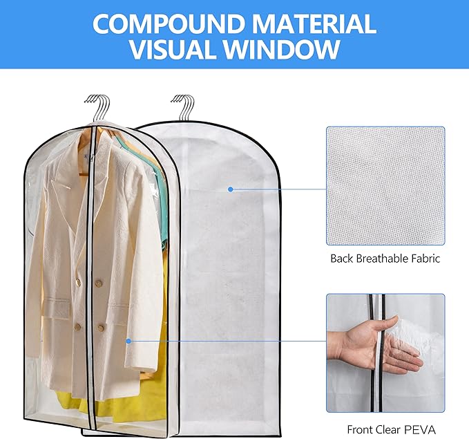 Hanging Clothes Storage with 4" Gusseted Garment Covers (Set of 6) - Clear Suit, Dress, Sweater, Shirt Protectors - 24"x 40"x 4" / 6 Pack-NeatNest