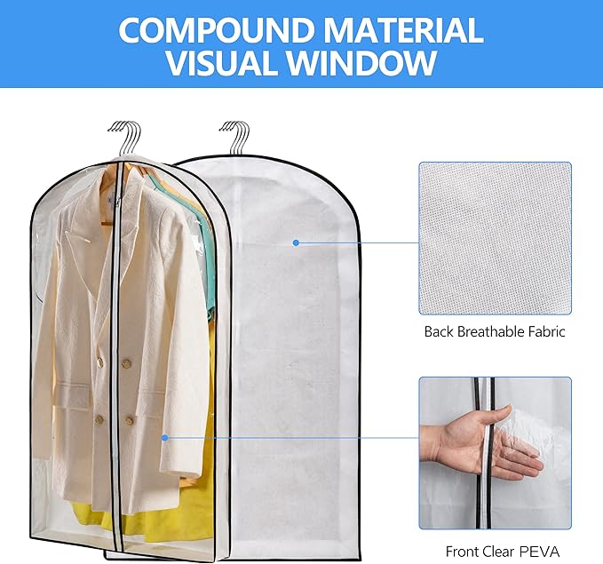 Clear Plastic Hanging Clothes Bags with 4" Gusseted Garment Bags for Storage, Suits, Coats, Sweaters, Shirts - 24" x 40" x 4"",3 Pack-NeatNest