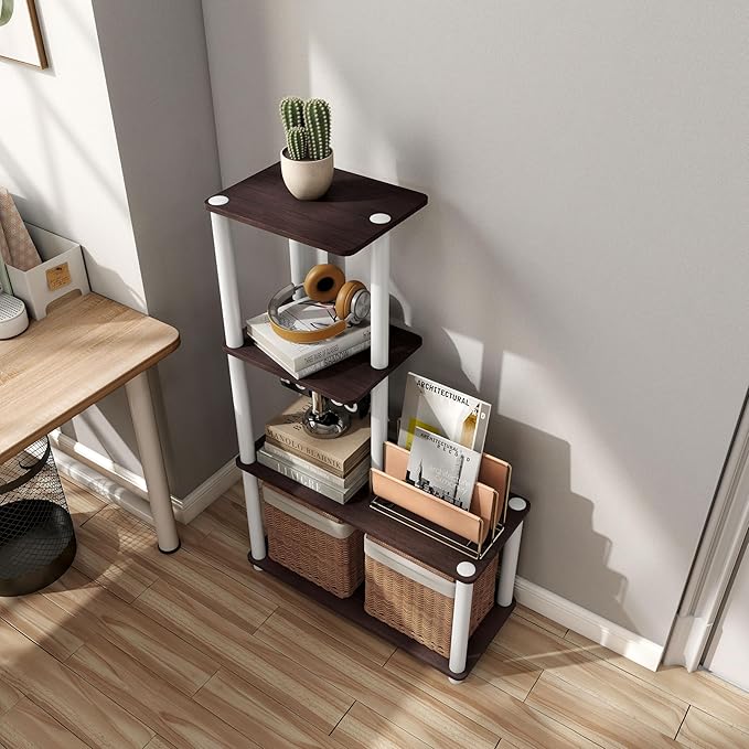 HOMES: Inside + Out Apexa Modern 4-Cube Ladder Shelving Units, Collectibles Display Shelves, Easy Assembly Standing Shelf, Home Storage Organizer for Living Room, Bedroom, Office, Espresso