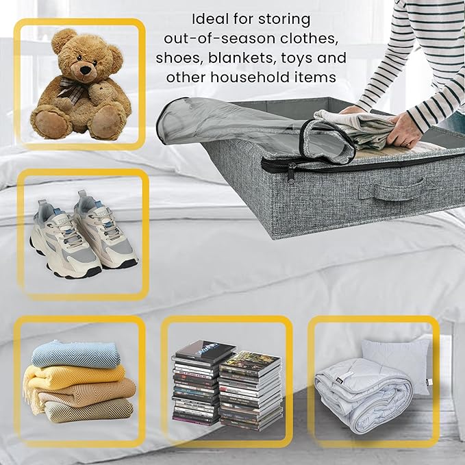 Gray Low Profile Under Bed Storage Containers 5 inches high, 33.8"x 17.7"x 5.1", Sturdy Underbed Shoe Storage Organizer, Foldable Fabric Under the Bed Storage Bins - Pack of 2-NeatNest