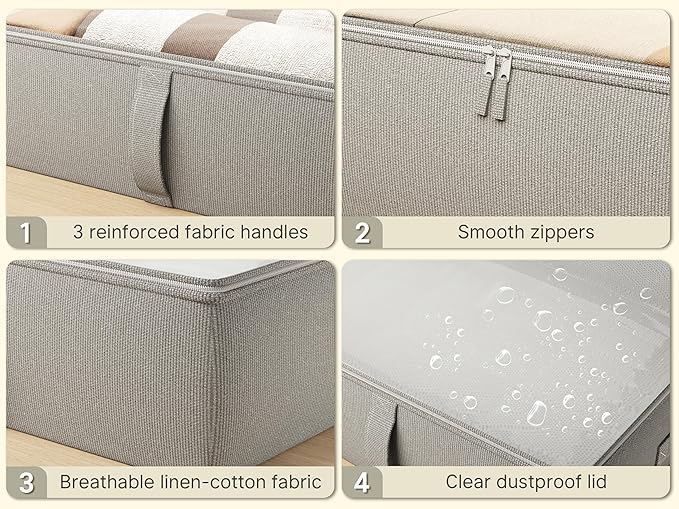 2-Pack Under Bed Storage Containers, 6 Inches Tall Underbed Clothes Storage Organizer Bin with Sturdy Sidewalls/Bottom, Underbed Storage Bins 2 Storage Thin Bins-NeatNest