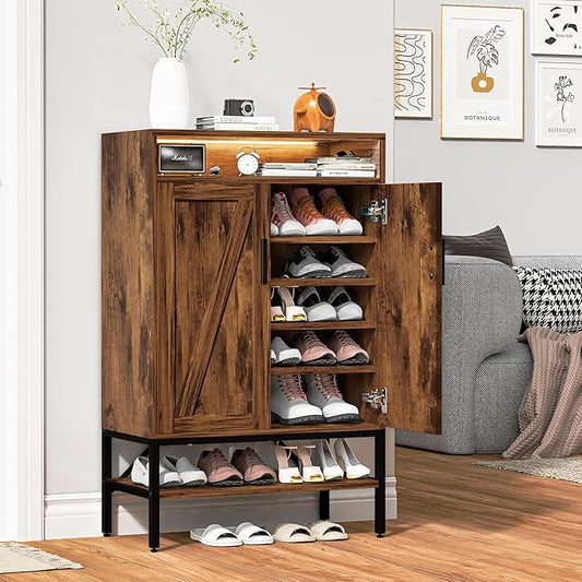 7-Tiers Shoe Storage Cabinet for Entryway, Shoe Rack Organizer Cabinet with Doors and Adjustable Shelves Living Room, Bedroom, Hallway-NeatNest
