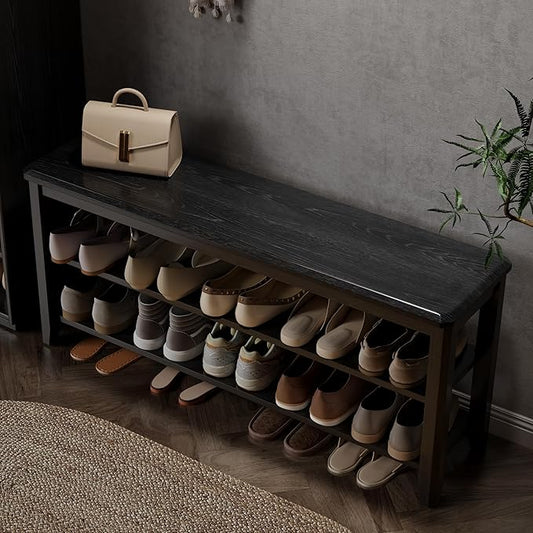 Wood Shoe Rack Bench for Entryway, 2 Tier Shoe Rack for Front Door Entrance, Shoe Bench with Shoe Storage for Entryway, Bedroom, 47.2"-NeatNest