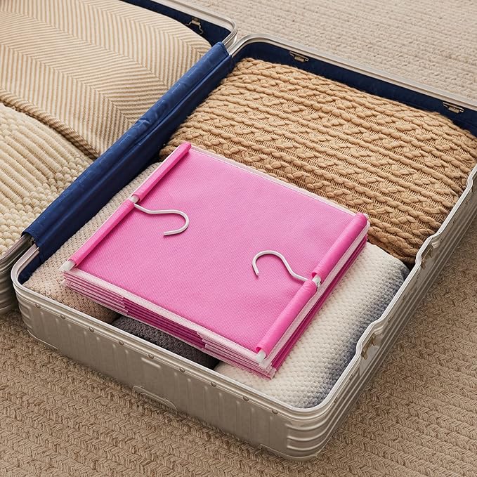 MAX Houser 6-Shelf Hanging Closet Organizer, Hanging Storage Shelves with 2 Sturdy Hooks Space-Saving for Bedroom, Foldable (Pink)-NeatNest