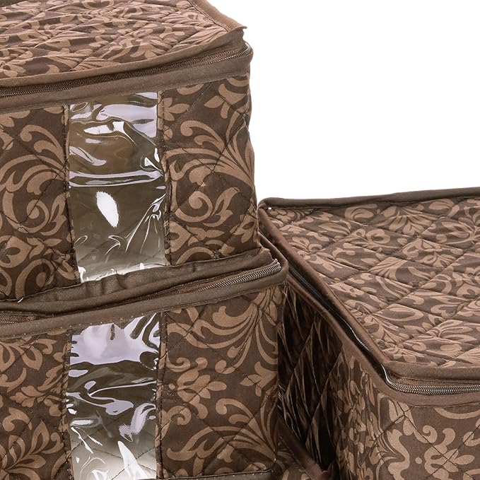 8-Piece Storage Containers Set – China, Brown, Quilted, Stackable Dish & Plate Protectors – Glass & Dinnerware Organizer Lids – Kitchen Storage for Meal, Tupperware, Glass Containers & Food Storage-NeatNest