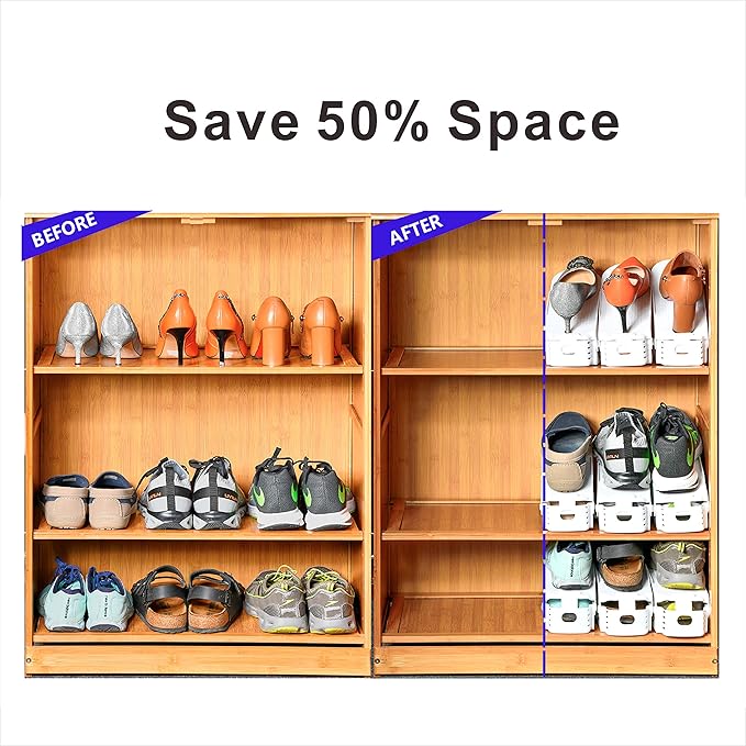 Shoe Slots Organizer, 20PCS Adjustable Double Layer Stack Shoe Rack, 50% Space-Saving Storage Rack Holder, Black-NeatNest