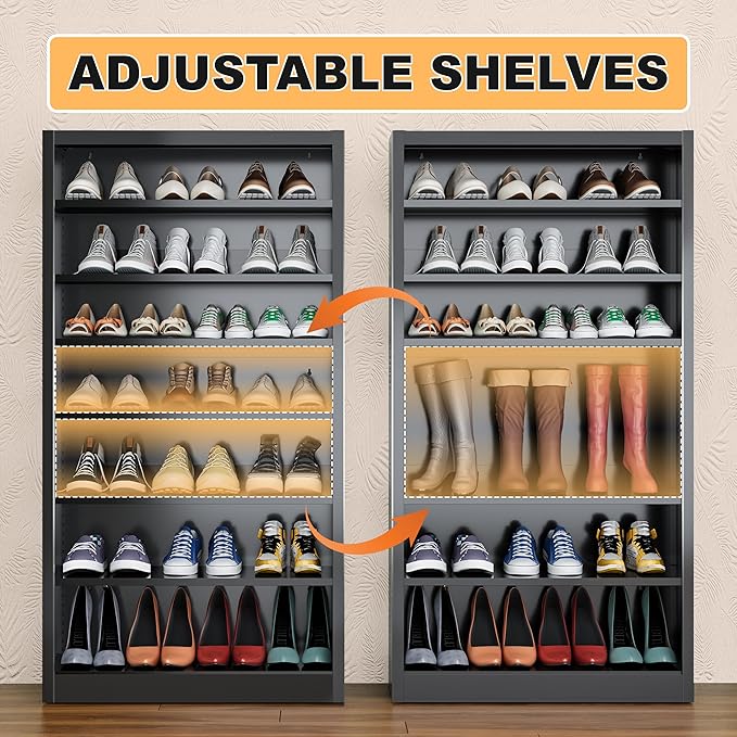 Shoe Cabinet,7 Tiers Heavy Duty Metal Freestanding Shoe Rack,55" Tall Shoe Cabinet with Open Storage for Entryway (Black, 7 Tier-55 H*27.6" W*11.8" D)-NeatNest