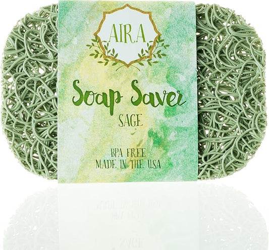 Aira Soap Saver - Soap Dish & Soap Holder Accessory - BPA Free Shower & Bath Cleanser Holder - USA Made - Drains Water, Circulates Air, Extends Life - Easy to Clean, Fits All Dish Sets - Sage-NeatNest