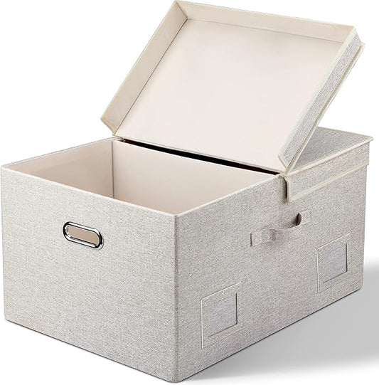 75 Quart Extra Large Decorative Collapsible Storage Bins with Lids, 1 Pack Beige Stackable Boxes-NeatNest