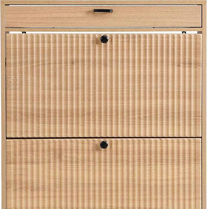 XIAO WEI Shoe Cabinet, Shoe Storage Organizer Cabinet with 2 Flip Wavy Line Drawers, Freestanding Shoe Rack with Adjustable Shelf for Entryway, QH242-1-NeatNest
