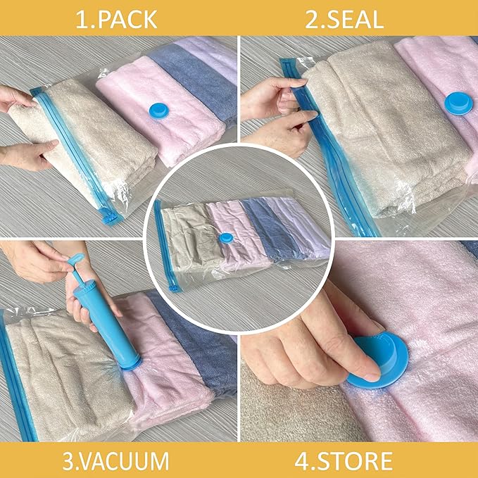 10 Medium Vaccum Storage Bags, Space Saver Vacuum Storage Bags Medium, Space Bags, Vacuum Seal Bags for Clothes with Travel Hand Pump-NeatNest