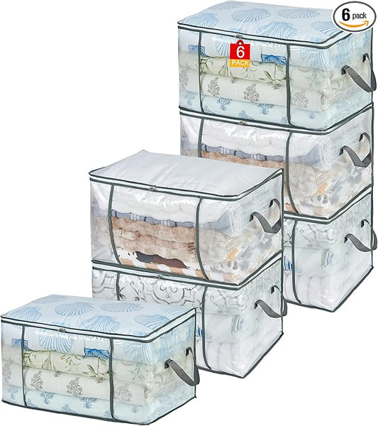 80L Clear Large Storage Bag, Clothes Storage Containers for Organizing Closet, Bedroom, Underbed, Comforters, Clothing, Blankets, Pillow, Foldable Organizer with Sturdy Handle and Zippers (6)-NeatNest