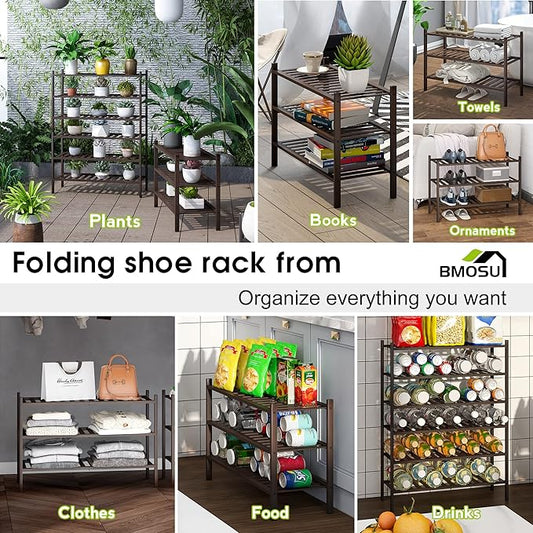 BMOSU 3-Tier Bamboo Shoe Rack Premium Stackable Shoe Shelf Storage Organizer for Hallway Closet Living Room Entryway Organizer (Brown Bamboo)-NeatNest