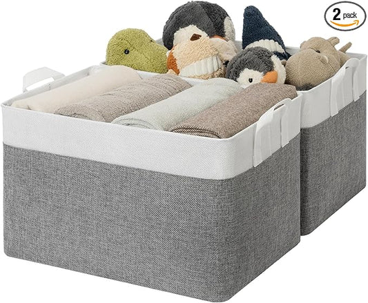 GRANNY SAYS Storage Baskets for Shelves, Closet Organizer Bins, Clothes Storage Bins with Metal Frame, Extra Large Baskets for Organizing and Storage, Collapsible, Gray&White, 2-Pack-NeatNest