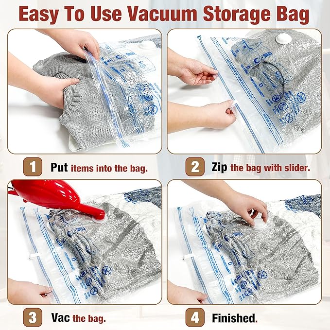 HIBAG Vacuum Storage Bags, 10 Large Space Saver Vacuum Seal Bags, Nylon & Polyethylene (PE) Material, Zipper Closure, Rectangular Shape, Durable, 10-Pound Load Capacity, For Bedding & Clothing-NeatNest