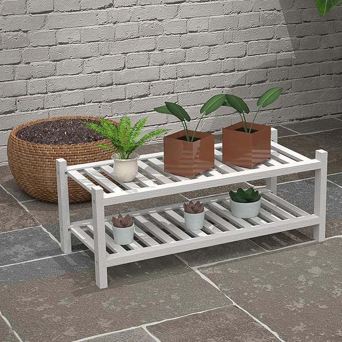Shoe Rack 2-Tier Organizer-Stackable Storage Shelf with Multi-Function Combinations-Free Standing Bamboo Shoe Racks for Closet,Entryway,Hallway,Bathroom,Living Room Shoe Organization (White, 2-Tier)-NeatNest