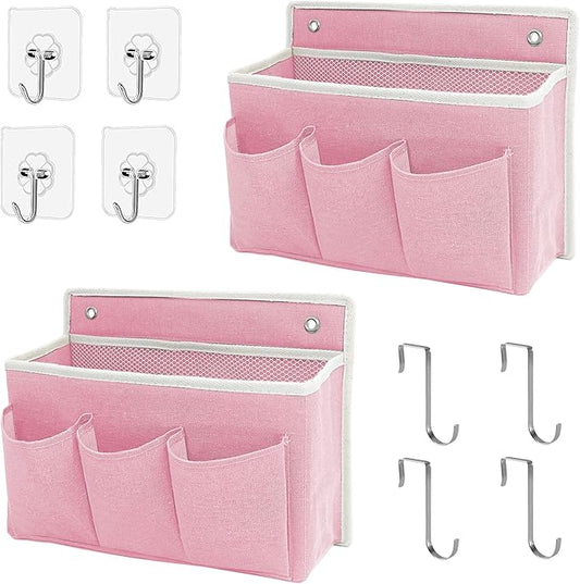 2-Pack Wall Hanging Organizer Bag/Hanging Baskets with Large Mesh Compartment & 3 Pockets，Over The Door Hanging Organizer Space Saving Storage for Bedroom,RV Camper, Closet (Pink -2 Pack)-NeatNest