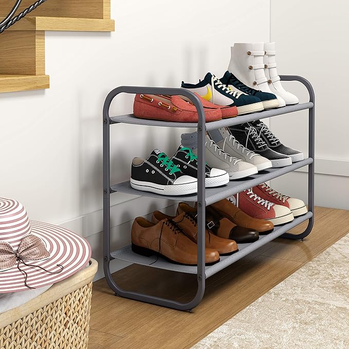 MAX Houser 3-Tier Shoe Rack, Fabric Shoe Shelf for Closet Bedroom Entryway (Dark Grey)-NeatNest