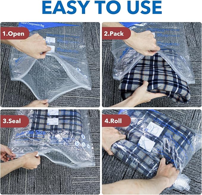 12 Pack Compression Bags for Travel | Vacuum Seal Storage Bags for Luggage & Dirty Clothes | Travel Packing Space Saver Bags for Suitcases & Home Organization | MEIQIHOME-NeatNest
