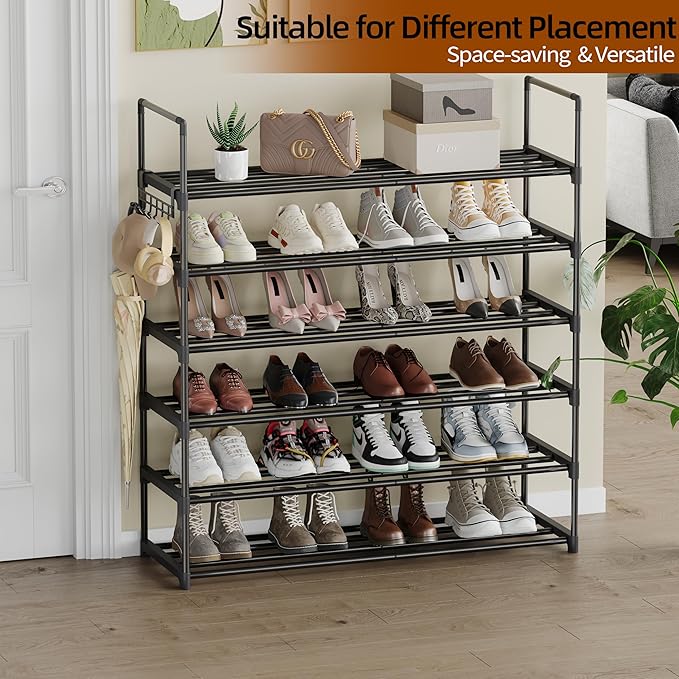 6 Tier Shoe Rack, Shoe Rack for Closet, Shoe Organizer for Entryway, Shoe Storage for Front Door Entrance & Entryway, Large Shoe Stand Holder Adjustable Shelf Height-NeatNest