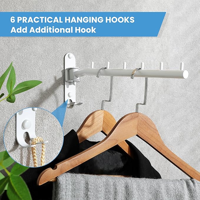 Clothing Racks for Hanging Clothes, Garment Racks Wall Mounted Clothes Bar-Hanger Holder Hooks Heavy Duty Folding Drying Rack Space Saving Clothing Hanging System Closet Storage Organizer-NeatNest