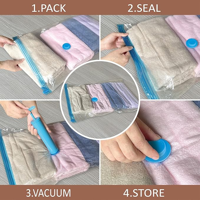 10 Small Vacuum Storage Bags with Travel Hand Pump, Small Vacuum Seal Bags for Clothing, Space Saver Bags for Clothes-NeatNest