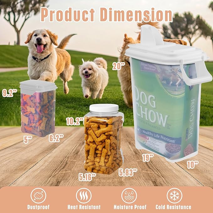 Buddeez Pet Food Storage Solution (Set of 3) - 32QT, 4QT & 2QT BPA-Free Containers with Scoop & Pour Spout for Dry Food, Treats, Chews, Made in USA-NeatNest