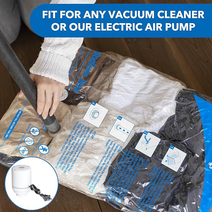 Vacuum Storage Bags with Electric Air Pump 8 Combo (2 Jumbo/2 Large/2 Medium/2 Small), Plastic Packaging Bags,Travel Vacuum Bags For Luggage,Clothes, Pillows, Comforters, Blankets, Bedding-NeatNest