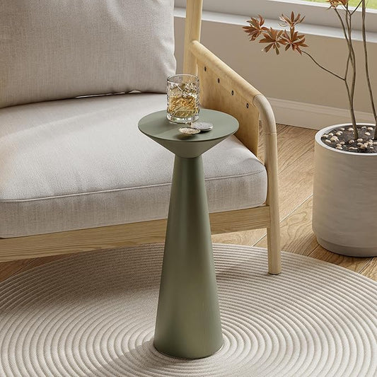 Farmhouse Tall Pedestal End Table Small Solid Wood Martini Table Plant Stand Modern Round Drink Table for Small Space Living Room, Sage Green