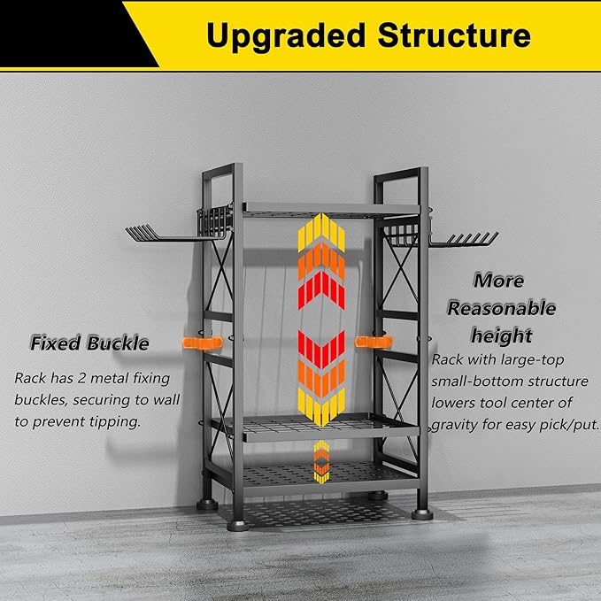 GIOTORENT 3 Tier Metal Garden Tool Organizer - Heavy Duty Yard Storage for Up to 78 Tools, Indoor/Outdoor Garage Patio Shed Organization - Black