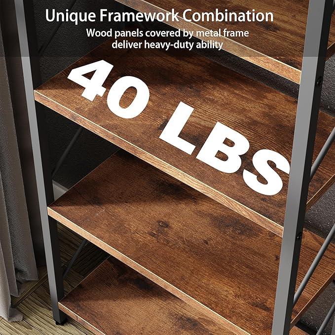 Bookshelf, 5 Tier Bookshelves, Home Office Bookcase Shelf Storage Organizer, Free Standing Storage Shelving Unit for Bedroom, Living Room and Home Office,Rustic Brown-NeatNest