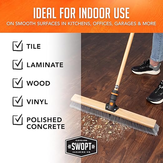 SWOPT 24” Premium Multi-Surface Push Broom Head — Indoor and Outdoor Push Broom — Cleaning Head Interchangeable with All SWOPT Cleaning Products for More Efficient Cleaning and Storage