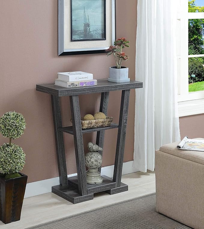 Convenience Concepts Newport V Console Modern Sofa Storage Shelves, Narrow Entryway Hall Living Room, Display Accent Table, 31.5", Weathered Gray-NeatNest