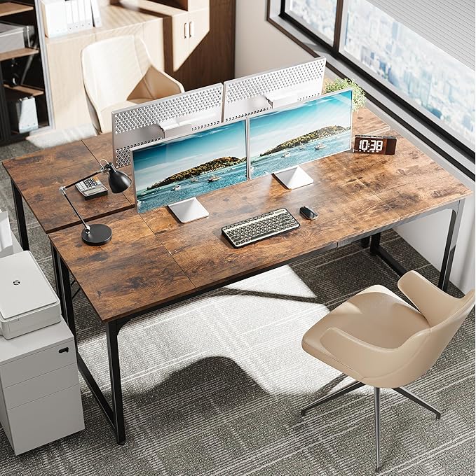 Huuger Computer Desk, 70 Inch Office Desk, Gaming Desk with Storage, Writing Desk Work Desk for Home Office, Study, Long Simple Desk, Large Legroom, Metal Frame, Rustic Brown-NeatNest