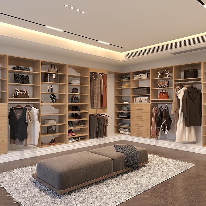 2 Drawer Short Tower Closet Unit, Modular Closet System, Wood Closet System Organizer with Storage for Walk In Closets, Clothing Rack Closet for Hanging Clothes, Bedroom, Wood, 25.5"W