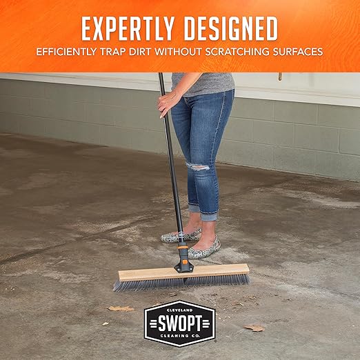 SWOPT 24” Premium Multi-Surface Push Broom Head — Indoor and Outdoor Push Broom — Cleaning Head Interchangeable with All SWOPT Cleaning Products for More Efficient Cleaning and Storage