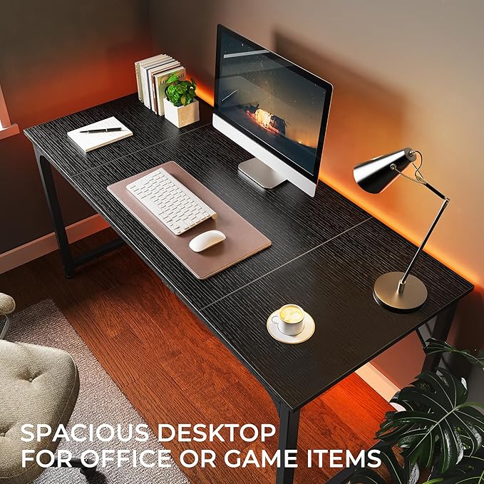 Huuger Modern Simple Office Desk, 63 Inch, Gaming & Writing Desk with Storage, Large Legroom, Metal Frame, Black-NeatNest