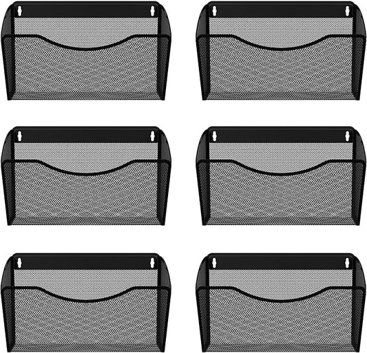 EasyPAG 6 Pack Wall File Holder, Single Mesh Hanging File Organizer for A4 Letter Size Paper, Wall Mount Paperwork Basket for Office, Home, School, Black