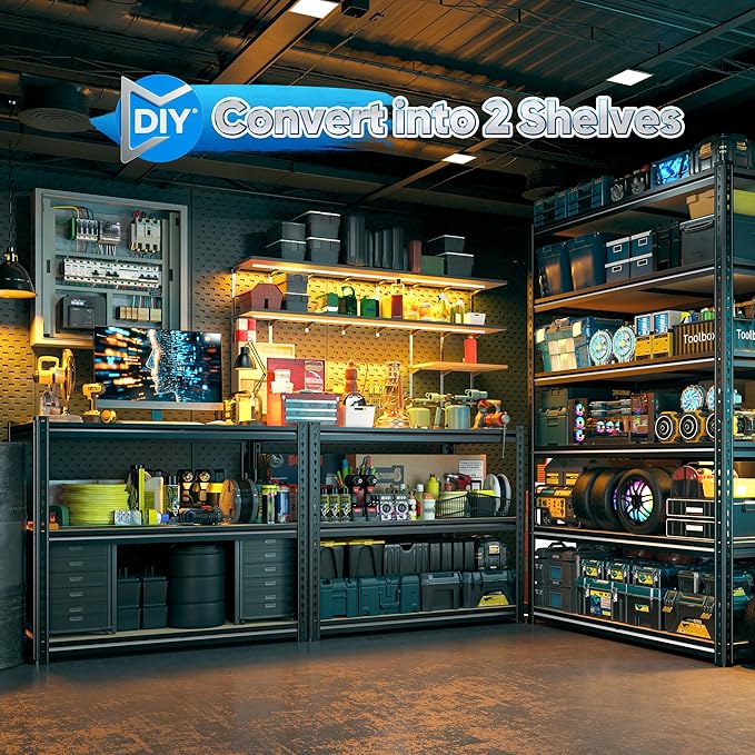 84" H Garage Shelving, 6 Tier Storage Shelves Load 3000 lbs, Adjustable Garage Shelves, Metal Shelving Unit for Warehouse, Basement, Pantry, 40" Wx 16" D x 84" H, Black-NeatNest
